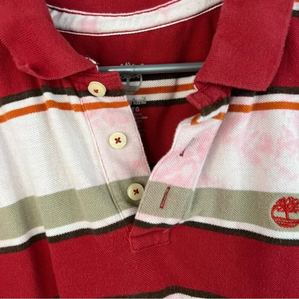 Timberland polo button up tie dye orange Red brown White Striped Polo Shirt
